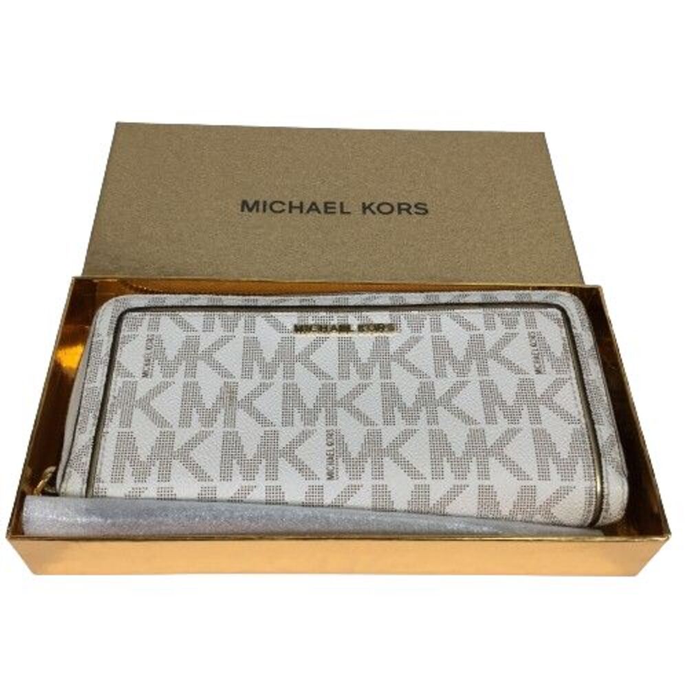 Michael Kors Jet Set Travel Vanilla Tan Leather Continental Wallet Wristlet NIB